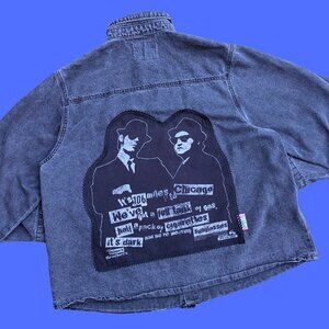 SOLD Handmade, Upcycled The Blues Brothers Black Denim Jacket Size S